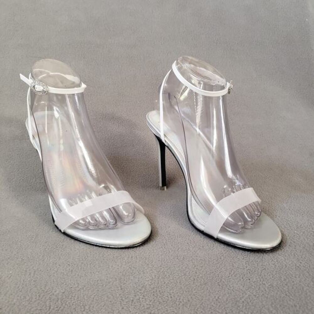 BLACK SUEDE STUDIO Carrie High Heels Sandal in Silver Size 8.5 BSUE-WZ137